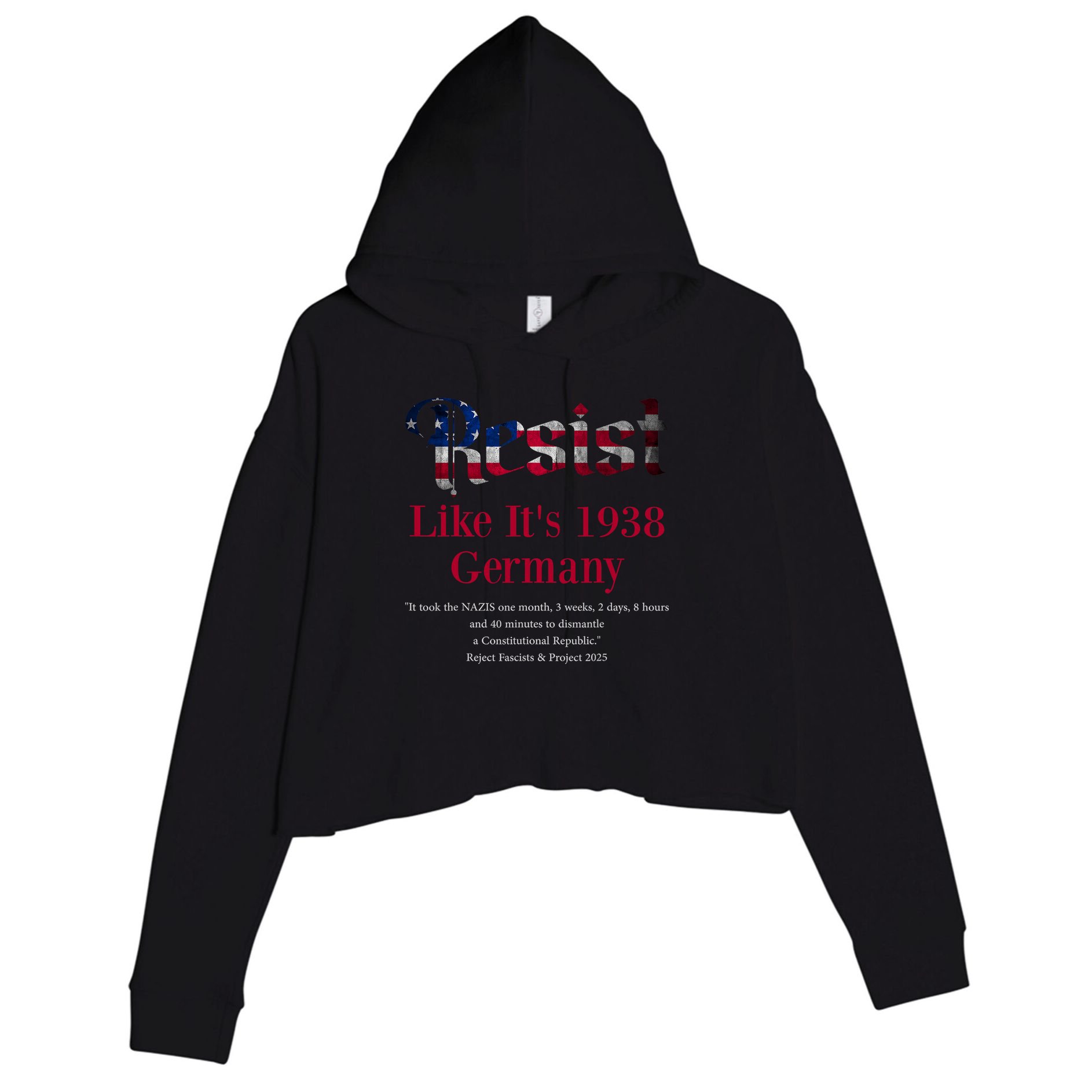 Resist Pritker Quote Germany 1938 Reject Fascism And Project Crop Fleece Hoodie