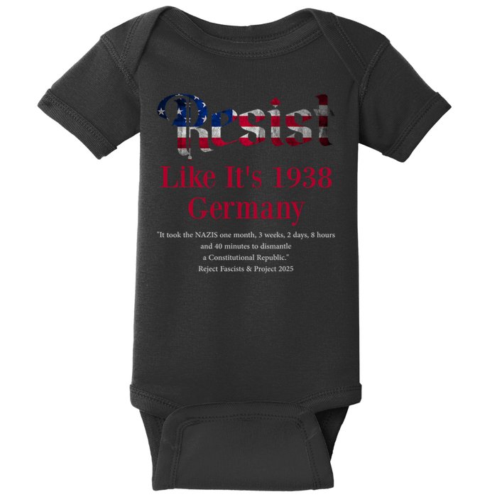 Resist Pritker Quote Germany 1938 Reject Fascism And Project Baby Bodysuit