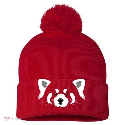 Red Panda Pom Pom 12in Knit Beanie