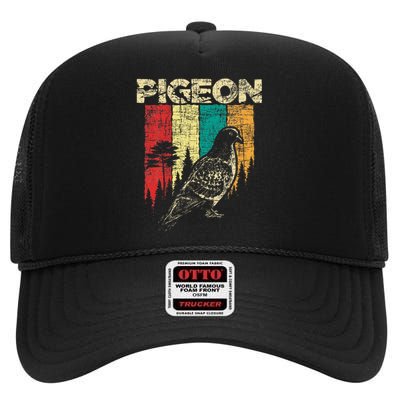 Retro Pigeon Racing Birdwatching Bird Lover Ornithologist High Crown Mesh Back Trucker Hat