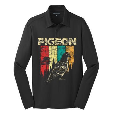 Retro Pigeon Racing Birdwatching Bird Lover Ornithologist Silk Touch Performance Long Sleeve Polo