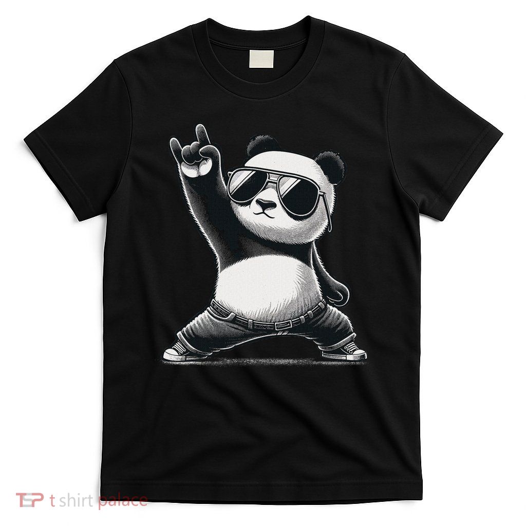 Retro Panda Rock Music Gift Women Funny Panda T-Shirt