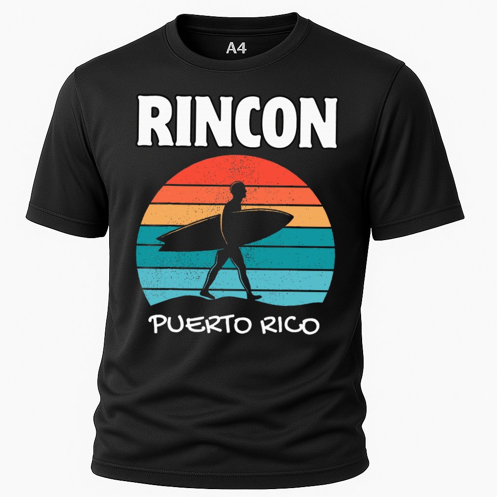 Rincon Puerto Rico Surf Retro Sunset Surfing Travel Cooling Performance Crew T-Shirt