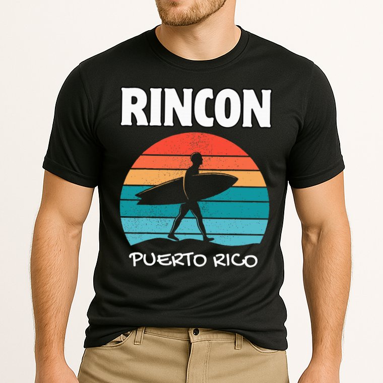 Rincon Puerto Rico Surf Retro Sunset Surfing Travel Cooling Performance Crew T-Shirt