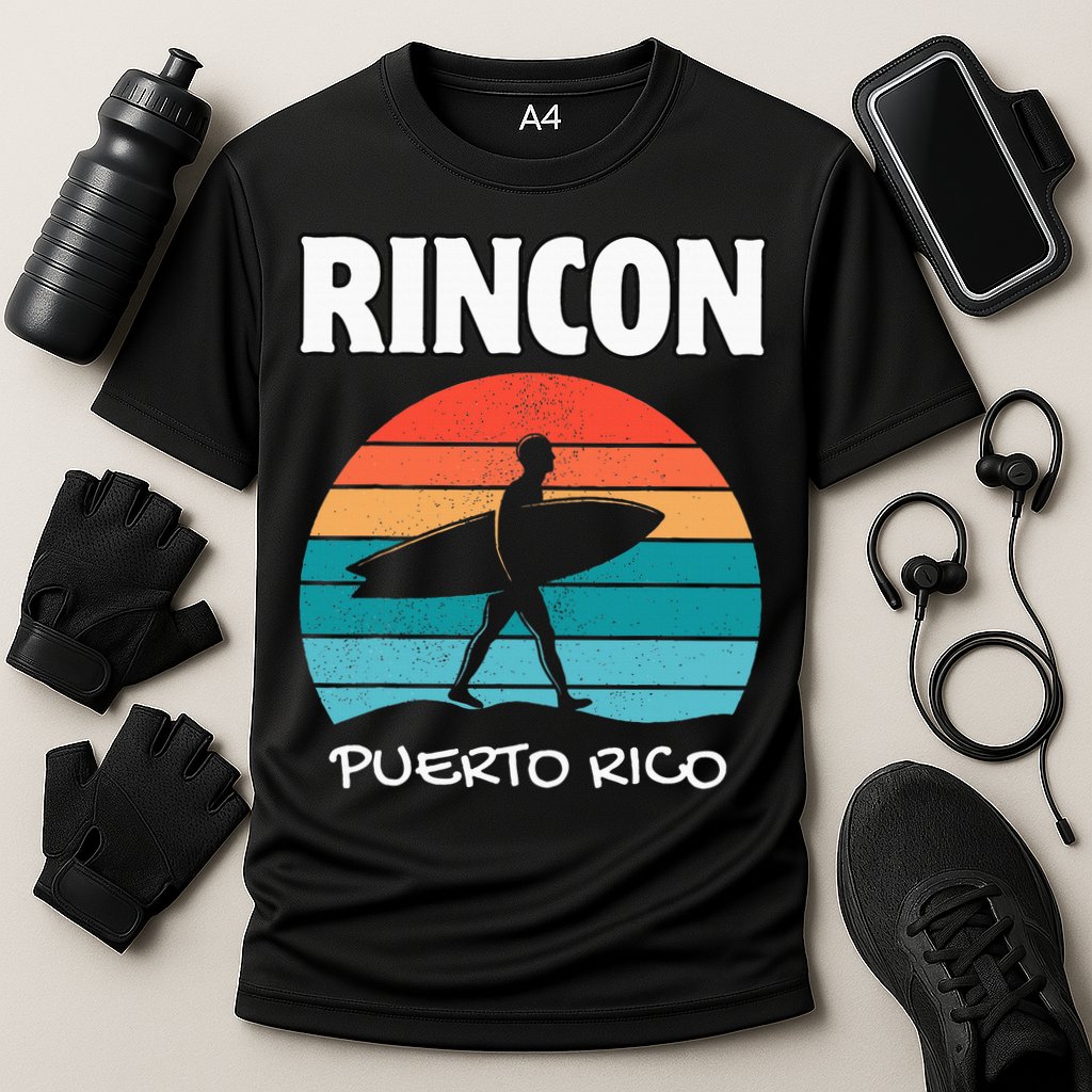 Rincon Puerto Rico Surf Retro Sunset Surfing Travel Cooling Performance Crew T-Shirt