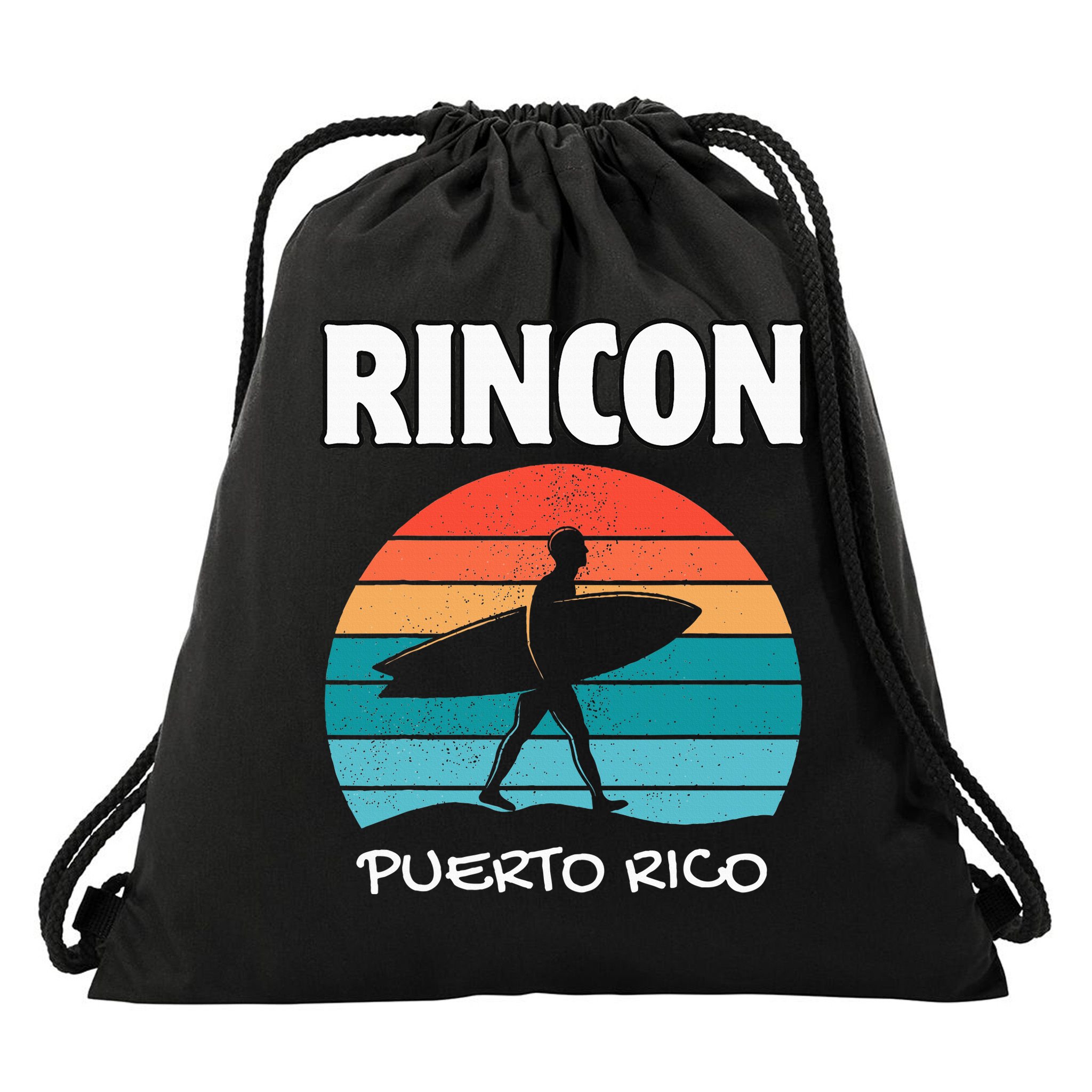 Rincon Puerto Rico Surf Retro Sunset Surfing Travel Drawstring Bag