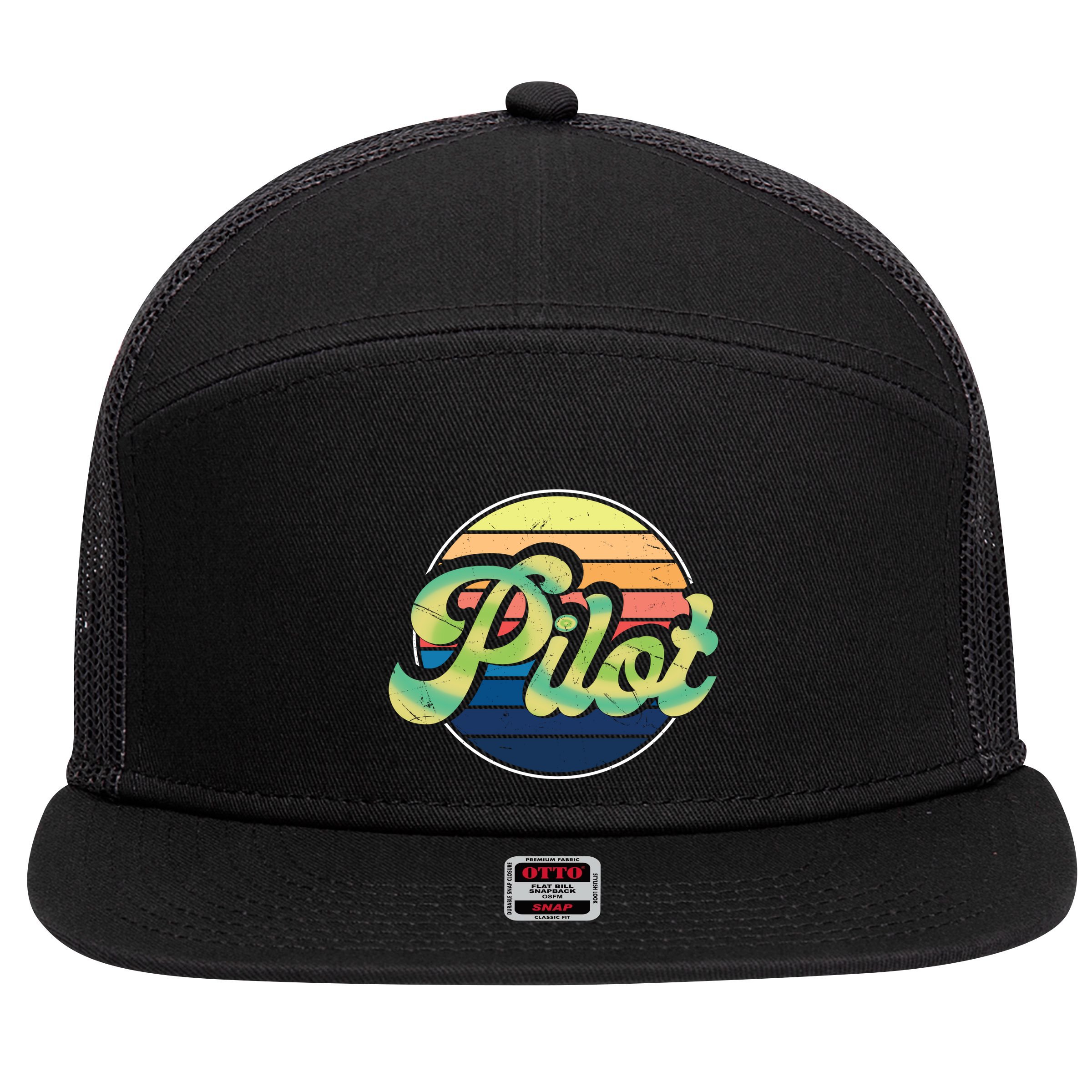 Retro Pilot 7 Panel Mesh Trucker Snapback Hat