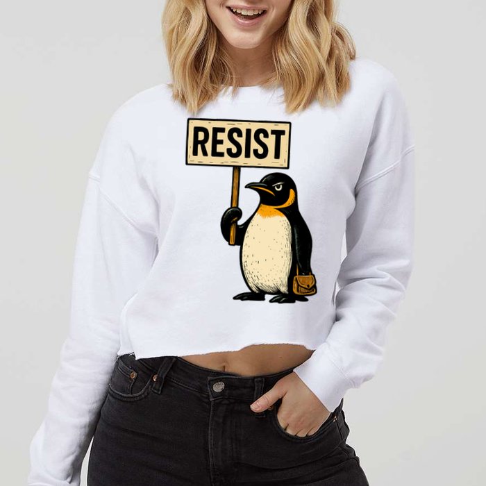 Resist Penguin Cropped Pullover Crew