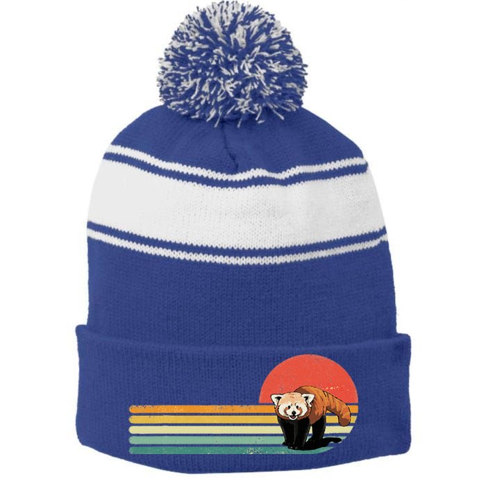 Red Panda Retro Red Panda Zoo Animal Red Panda Lover Stripe Pom Pom Beanie