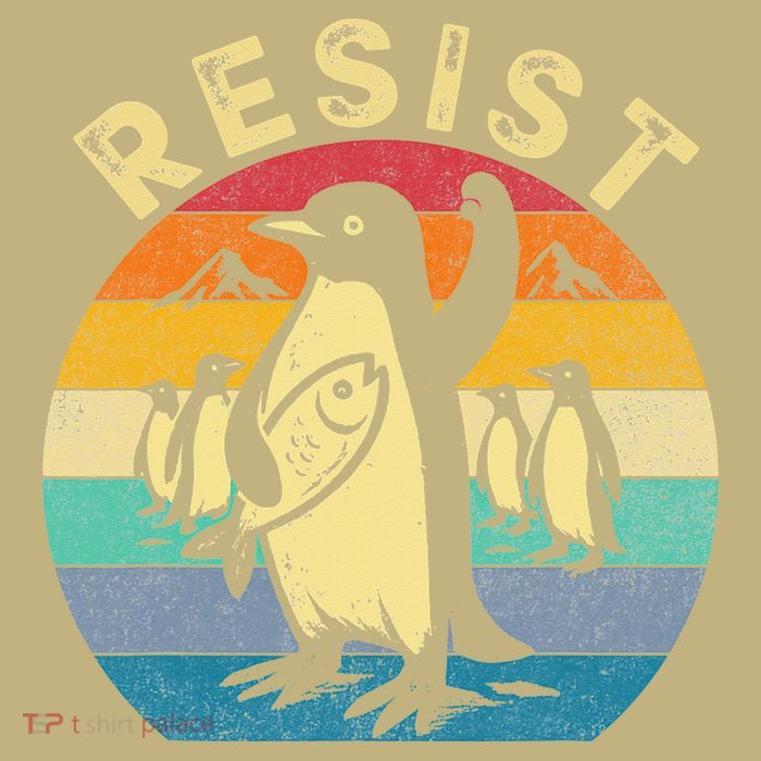 Retro Penguin Resist Penguins Protest Against Tariffs Funny T-Shirt
