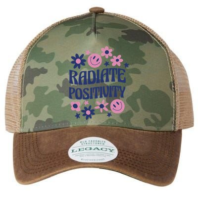 Radiate Positivity Retro Smiley Floral Quote Legacy Tie Dye Trucker Hat
