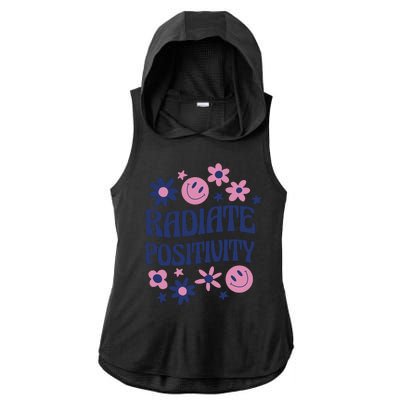 Radiate Positivity Retro Smiley Floral Quote Ladies PosiCharge Tri-Blend Wicking Draft Hoodie Tank