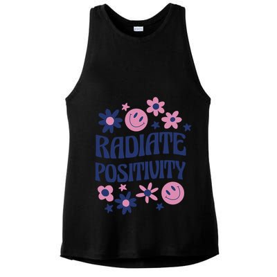 Radiate Positivity Retro Smiley Floral Quote Ladies PosiCharge Tri-Blend Wicking Tank