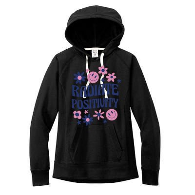 Radiate Positivity Retro Smiley Floral Quote Women's Fleece Hoodie