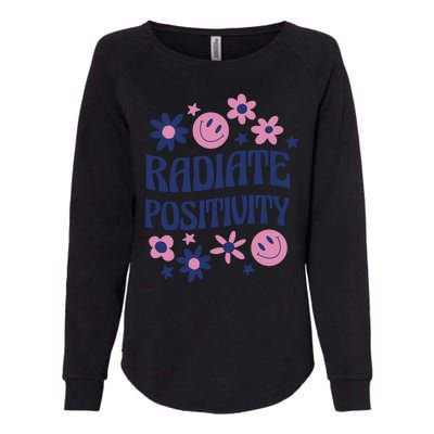 Radiate Positivity Retro Smiley Floral Quote Womens California Wash Sweatshirt