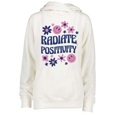 Radiate Positivity Retro Smiley Floral Quote Womens Funnel Neck Pullover Hood