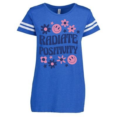 Radiate Positivity Retro Smiley Floral Quote Enza Ladies Jersey Football T-Shirt