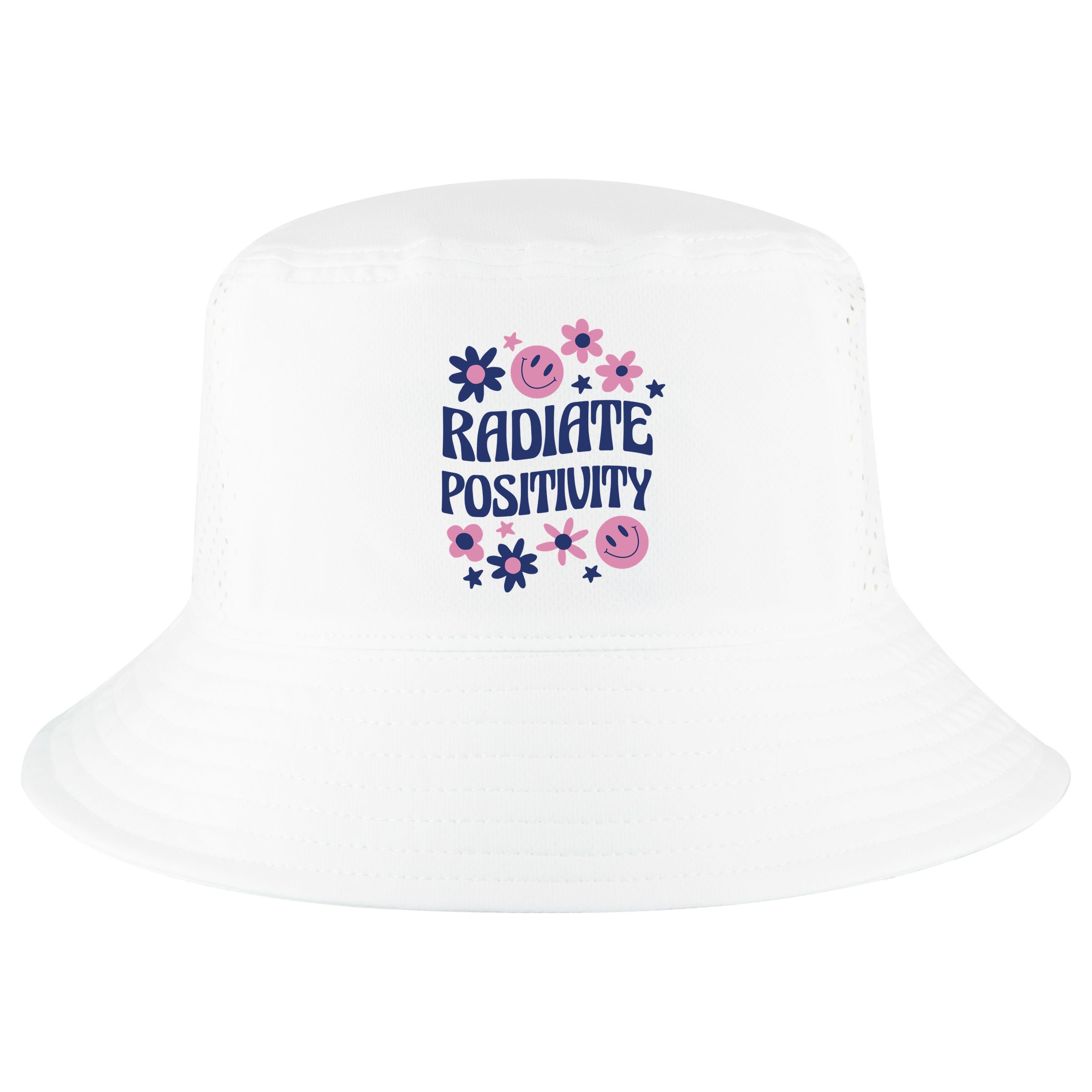 Radiate Positivity Retro Smiley Floral Quote Cool Comfort Performance Bucket Hat