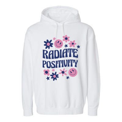 Radiate Positivity Retro Smiley Floral Quote Garment-Dyed Fleece Hoodie