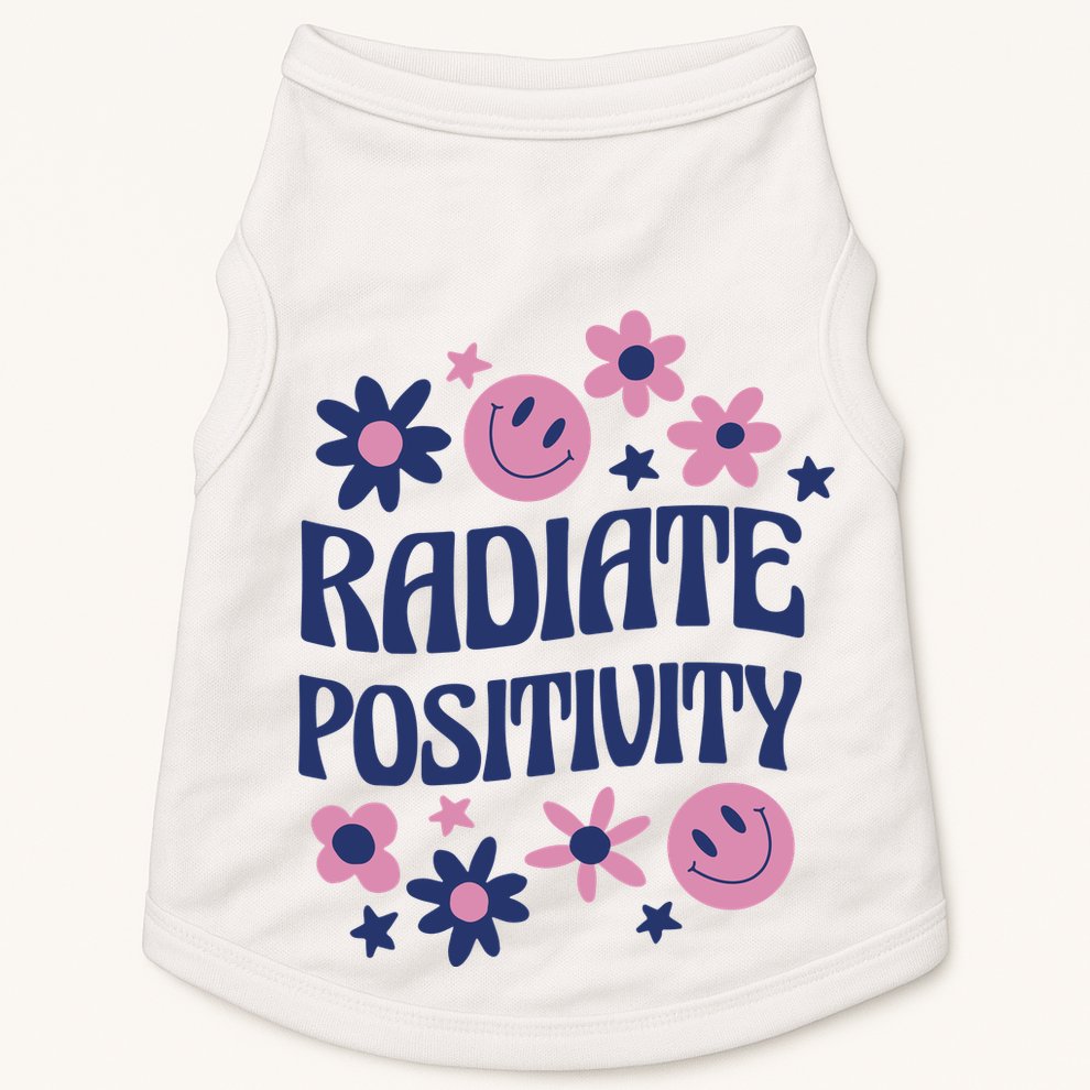 Radiate Positivity Retro Smiley Floral Quote Doggie Tank