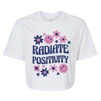 Radiate Positivity Retro Smiley Floral Quote Bella+Canvas Jersey Crop Tee