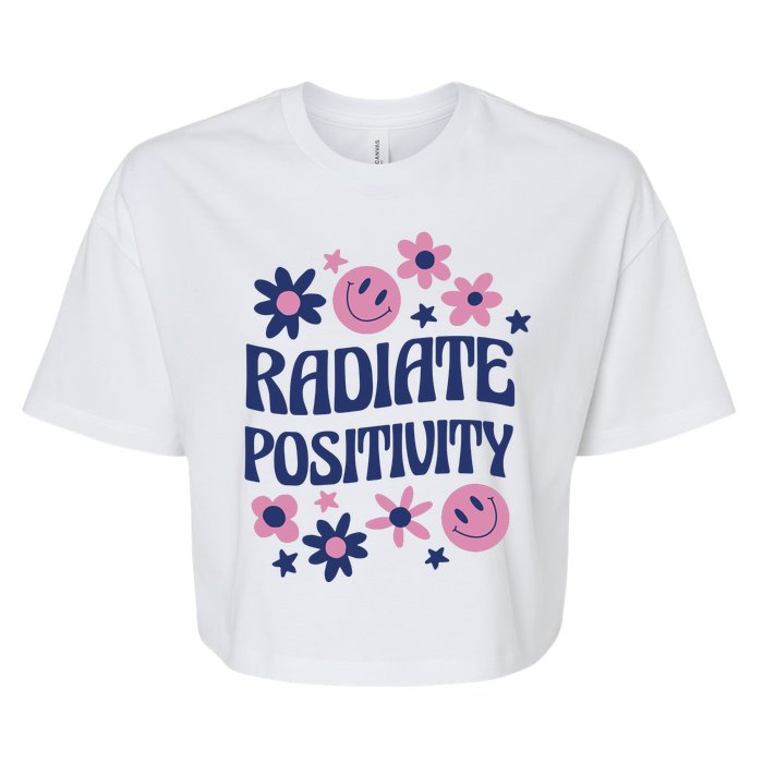 Radiate Positivity Retro Smiley Floral Quote Bella+Canvas Jersey Crop Tee