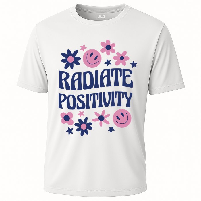 Radiate Positivity Retro Smiley Floral Quote Performance Shirt