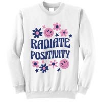 Radiate Positivity Retro Smiley Floral Quote Sweatshirt