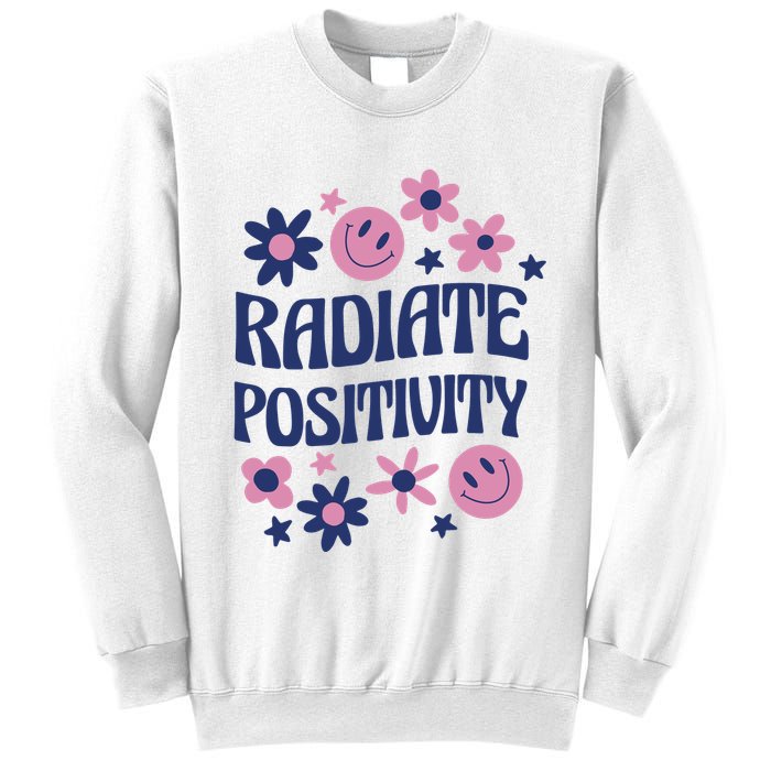 Radiate Positivity Retro Smiley Floral Quote Sweatshirt