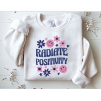 Radiate Positivity Retro Smiley Floral Quote Sweatshirt