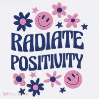 Radiate Positivity Retro Smiley Floral Quote Mug
