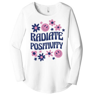 Radiate Positivity Retro Smiley Floral Quote Women's Perfect Tri Tunic Long Sleeve Shirt