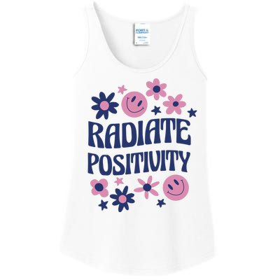 Radiate Positivity Retro Smiley Floral Quote Ladies Essential Tank