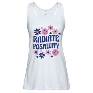 Radiate Positivity Retro Smiley Floral Quote Ladies Essential Flowy Tank