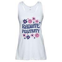 Radiate Positivity Retro Smiley Floral Quote Ladies Essential Flowy Tank