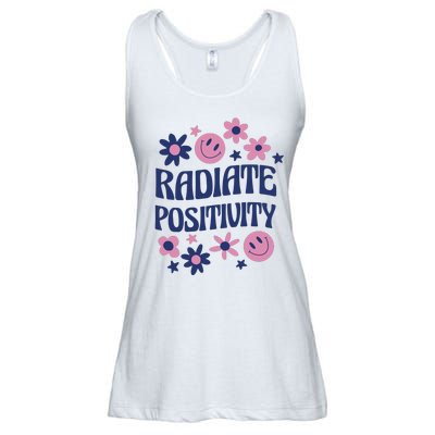 Radiate Positivity Retro Smiley Floral Quote Ladies Essential Flowy Tank