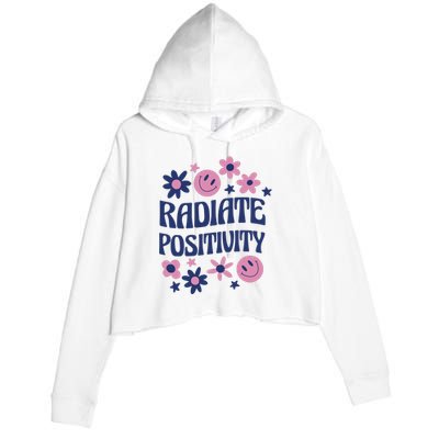 Radiate Positivity Retro Smiley Floral Quote Crop Fleece Hoodie