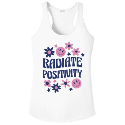 Radiate Positivity Retro Smiley Floral Quote Ladies PosiCharge Competitor Racerback Tank