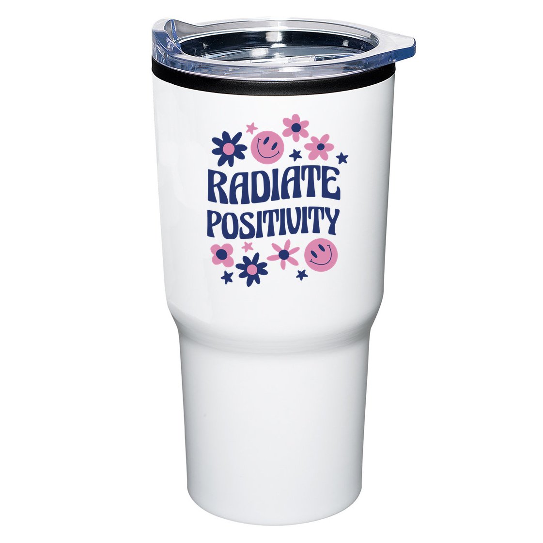 Radiate Positivity Retro Smiley Floral Quote Tumbler