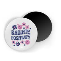 Radiate Positivity Retro Smiley Floral Quote Magnet