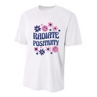 Radiate Positivity Retro Smiley Floral Quote Youth Performance Sprint T-Shirt