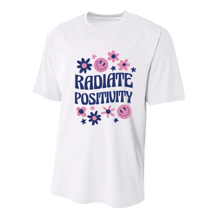 Radiate Positivity Retro Smiley Floral Quote Youth Performance Sprint T-Shirt