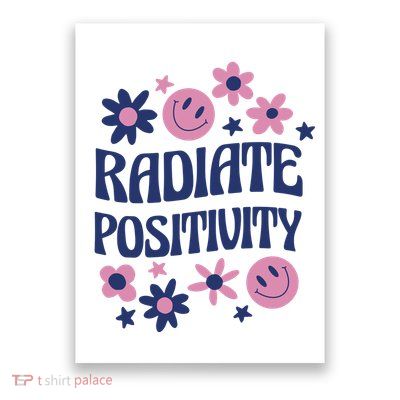 Radiate Positivity Retro Smiley Floral Quote Poster