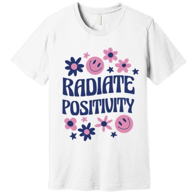 Radiate Positivity Retro Smiley Floral Quote Premium T-Shirt