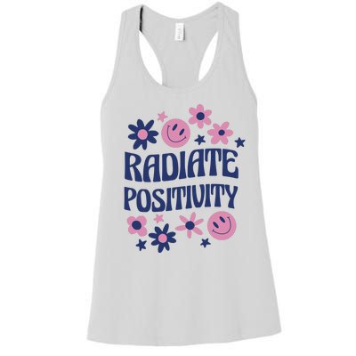 Radiate Positivity Retro Smiley Floral Quote Women's Racerback Tank