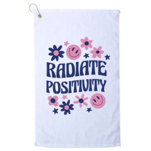 Radiate Positivity Retro Smiley Floral Quote Platinum Collection Golf Towel