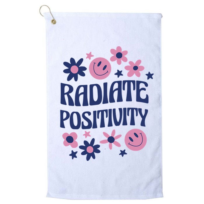 Radiate Positivity Retro Smiley Floral Quote Golf Towel