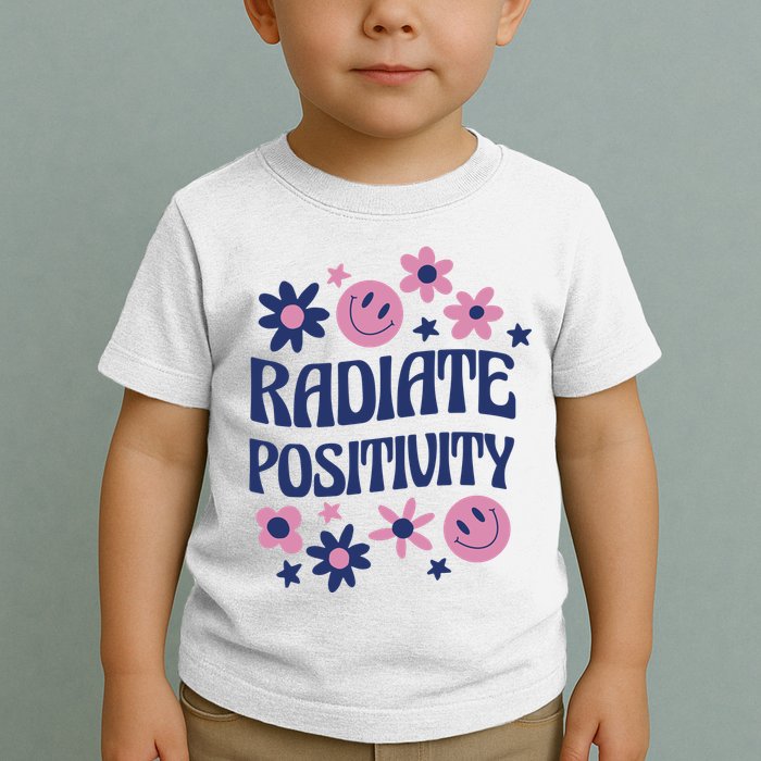 Radiate Positivity Retro Smiley Floral Quote Toddler T-Shirt