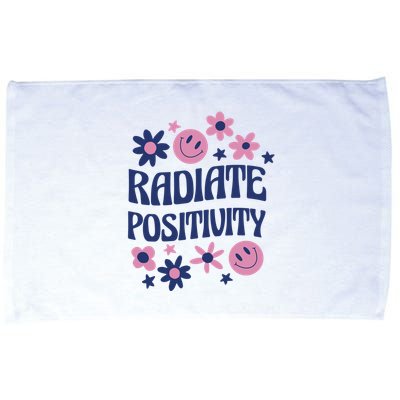 Radiate Positivity Retro Smiley Floral Quote Microfiber Hand Towel