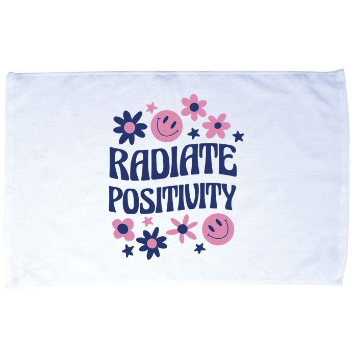 Radiate Positivity Retro Smiley Floral Quote Microfiber Hand Towel